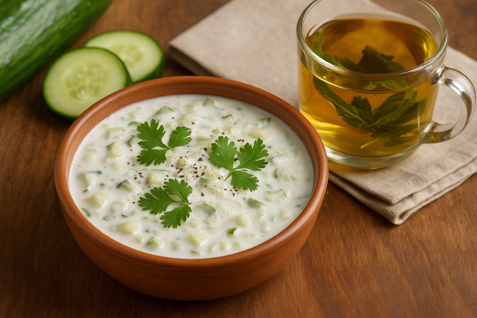 Cucumber Raita and Mint Tea